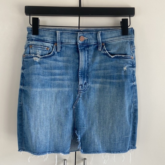 Mother The Sacred Slit Mini Denim Skirt in Where There's Smoke - Picture 6 of 14